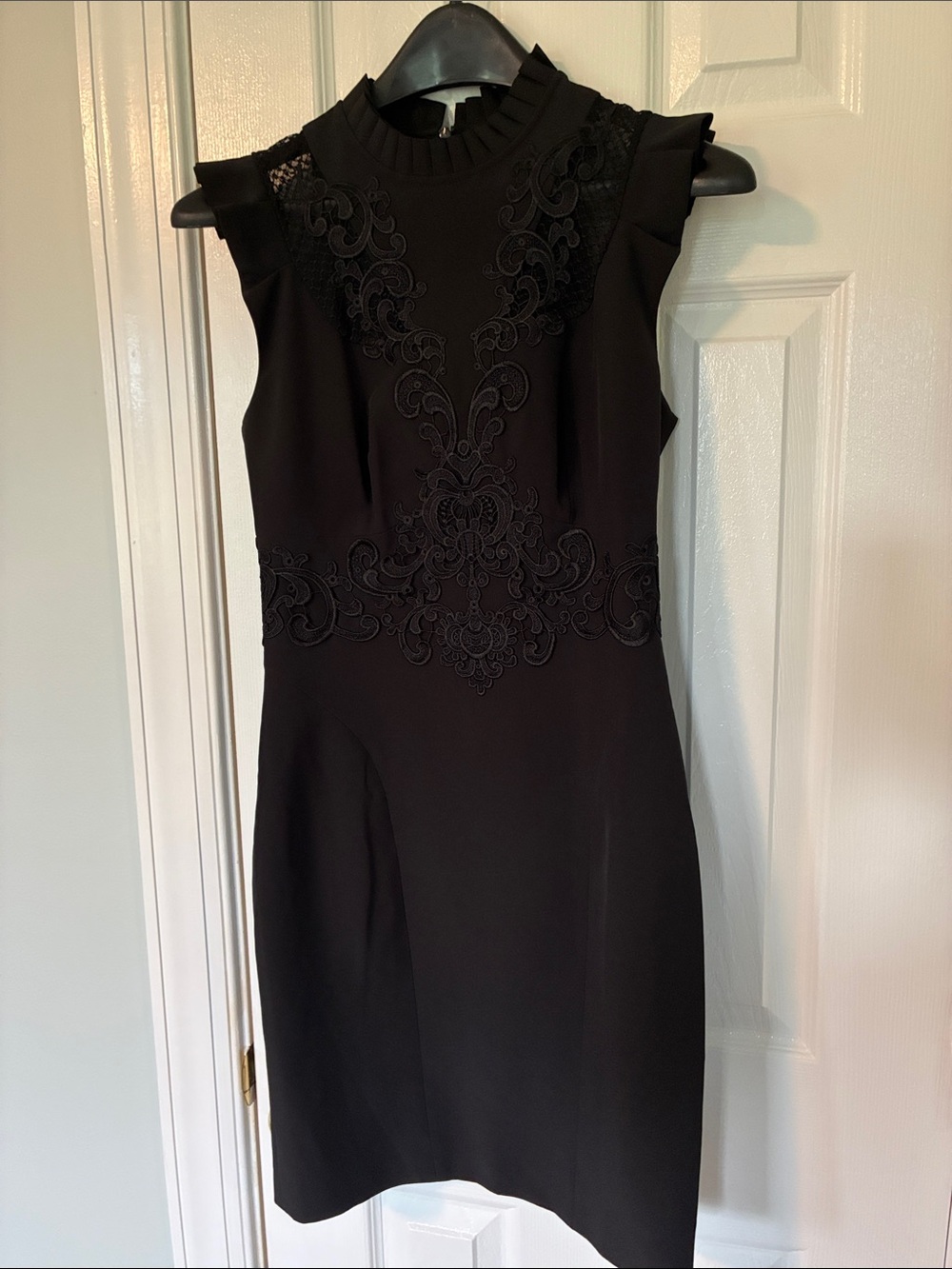 Karen Millen Black Sleeveless Embroidered Mini Dress